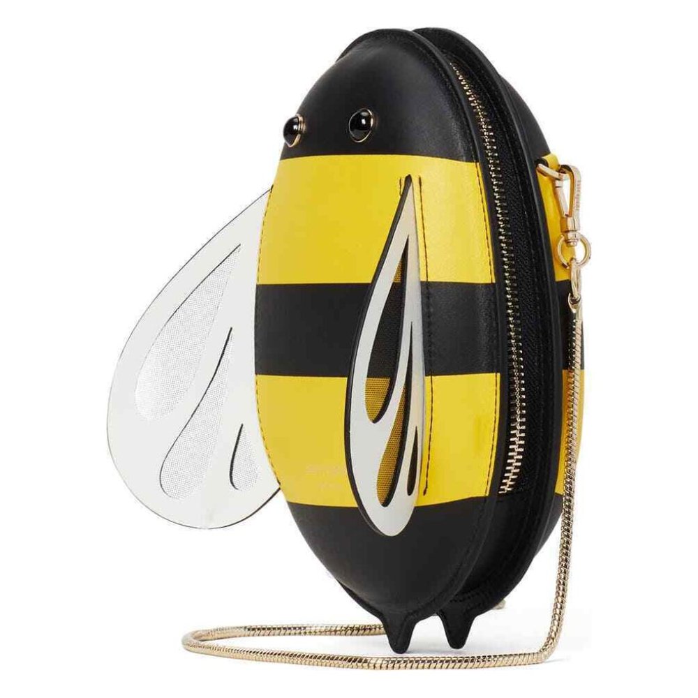 NEW kate spade Buzz Bee Shaped Gold Snake Chain Straped Dress Crossbody Zip Bag - Picture 2 of 6